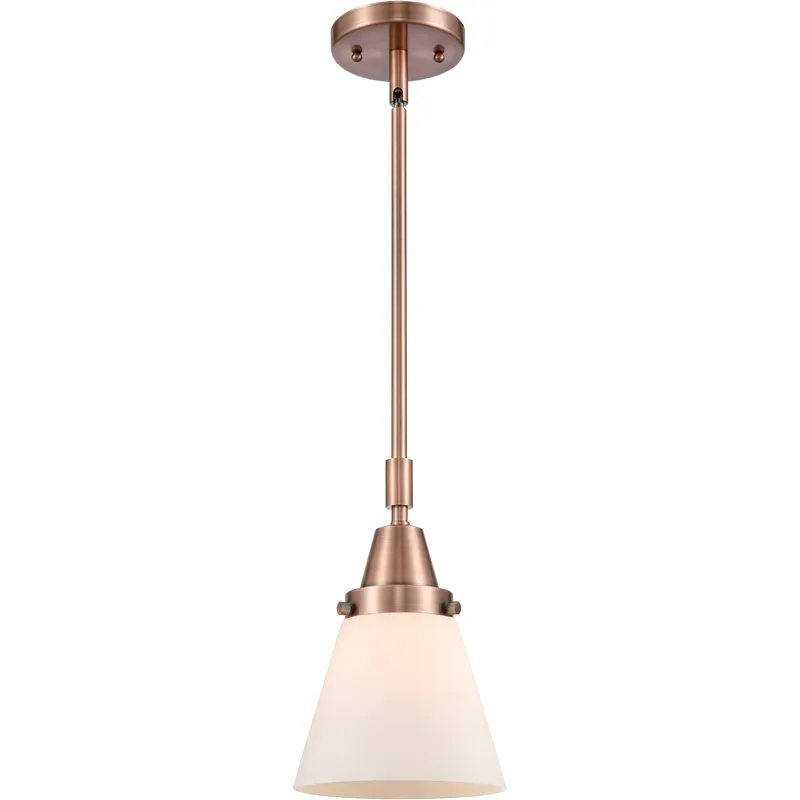 Franklin Restoration Small Cone LED 6 inch Antique Copper Mini Pendant Ceiling Light in Matte White Glass