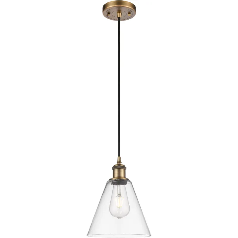 Ballston Cone 1 Light 8 inch Brushed Brass Mini Pendant Ceiling Light in Clear Glass