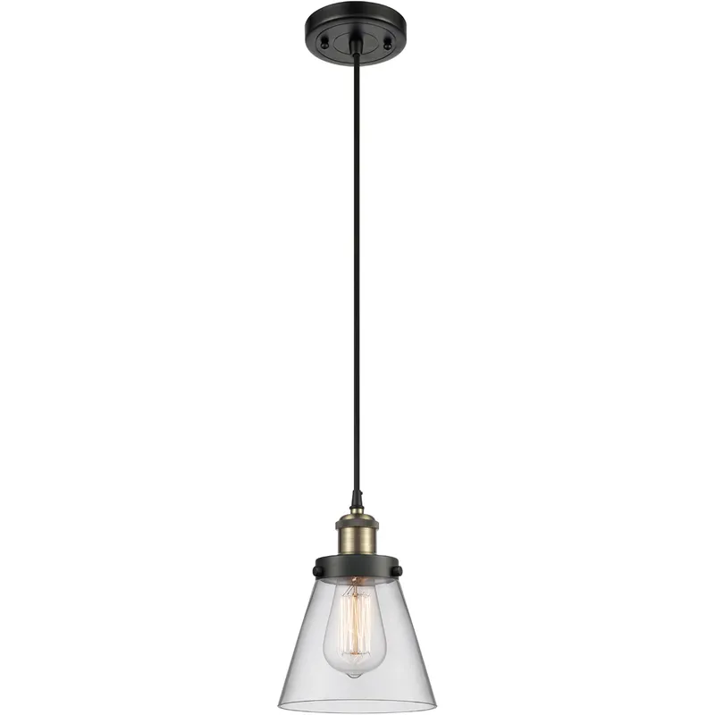 Ballston Small Cone LED 6 inch Black Antique Brass Mini Pendant Ceiling Light in Clear Glass, Black Textured
