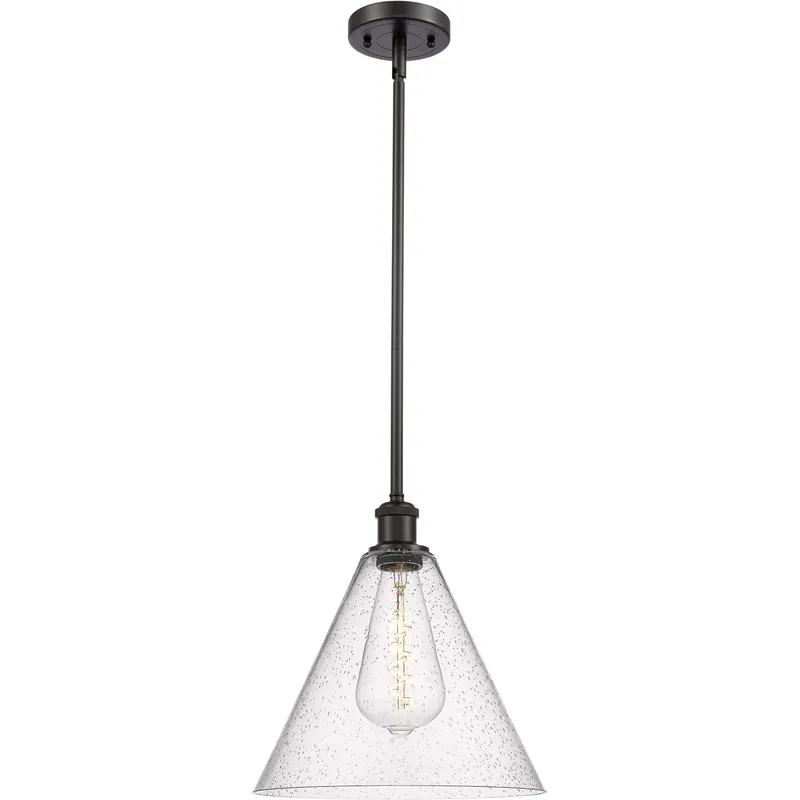 Ballston Cone 1 Light 12 inch Oil Rubbed Bronze Mini Pendant Ceiling Light in Seedy Glass