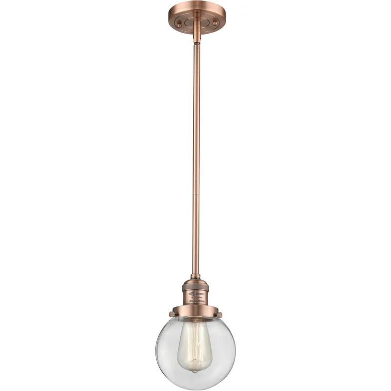 Franklin Restoration Beacon 1 Light 6 inch Antique Copper Mini Pendant Ceiling Light in Incandescent, Clear, Franklin Restoration