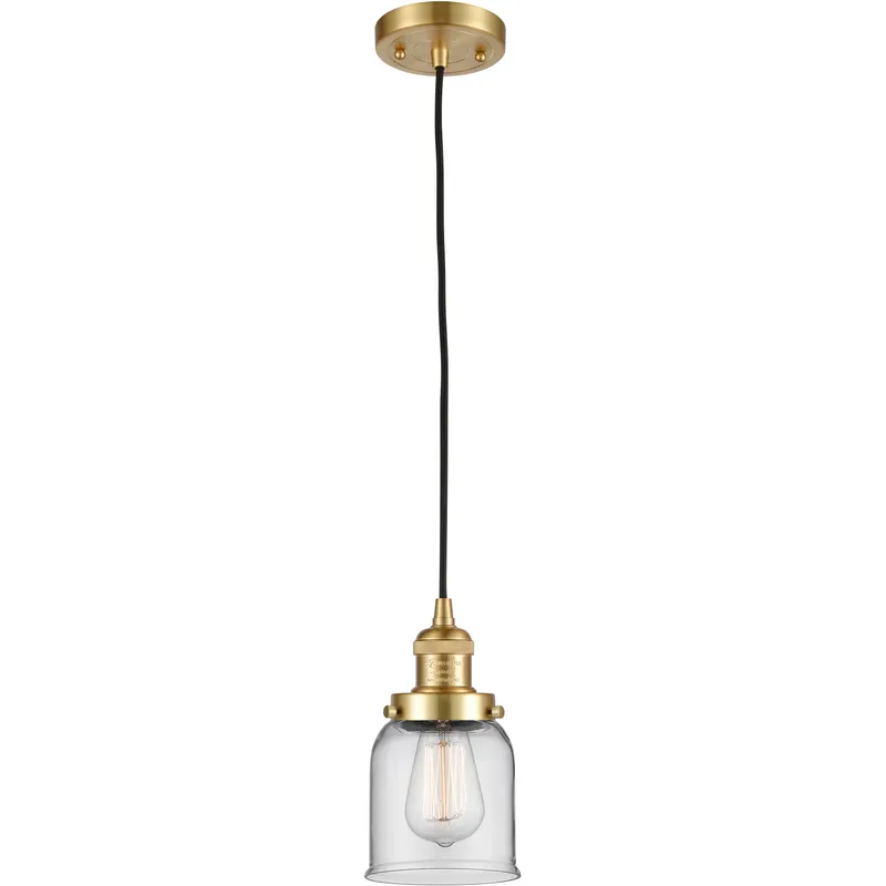 Franklin Restoration Bell 1 Light 5 inch Satin Gold Mini Pendant Ceiling Light in Incandescent, Clear, Franklin Restoration