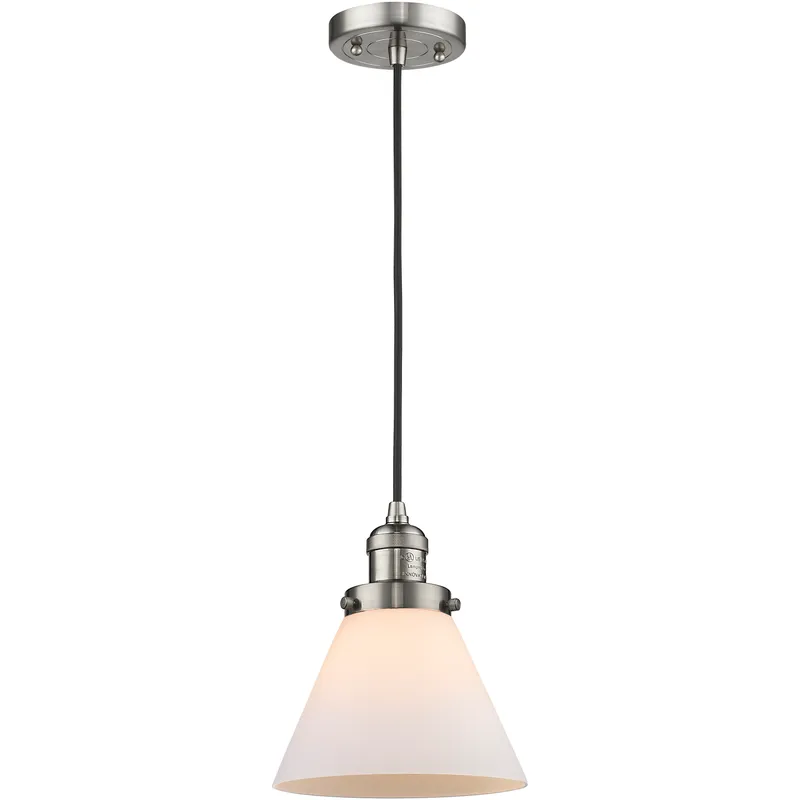 Franklin Restoration Cone 1 Light 8 inch Brushed Satin Nickel Mini Pendant Ceiling Light in Incandescent, Matte White, Franklin Restoration
