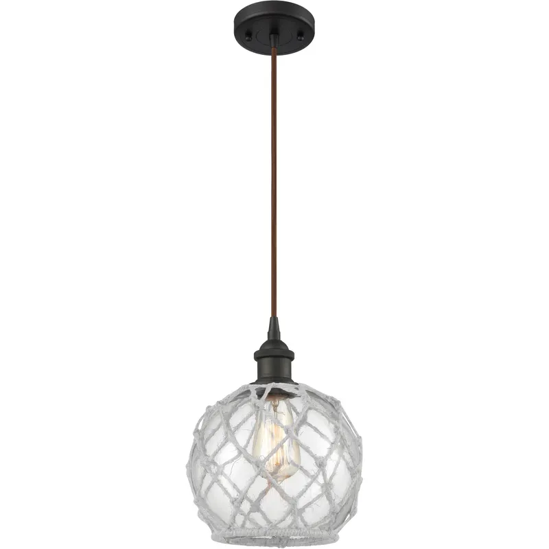 Ballston Farmhouse Rope LED 8 inch Oil Rubbed Bronze Mini Pendant Ceiling Light in Clear Glass with White Rope, Ballston