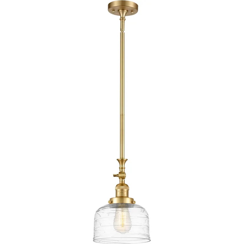 Franklin Restoration Bell LED 8 inch Satin Gold Mini Pendant Ceiling Light in Clear Deco Swirl