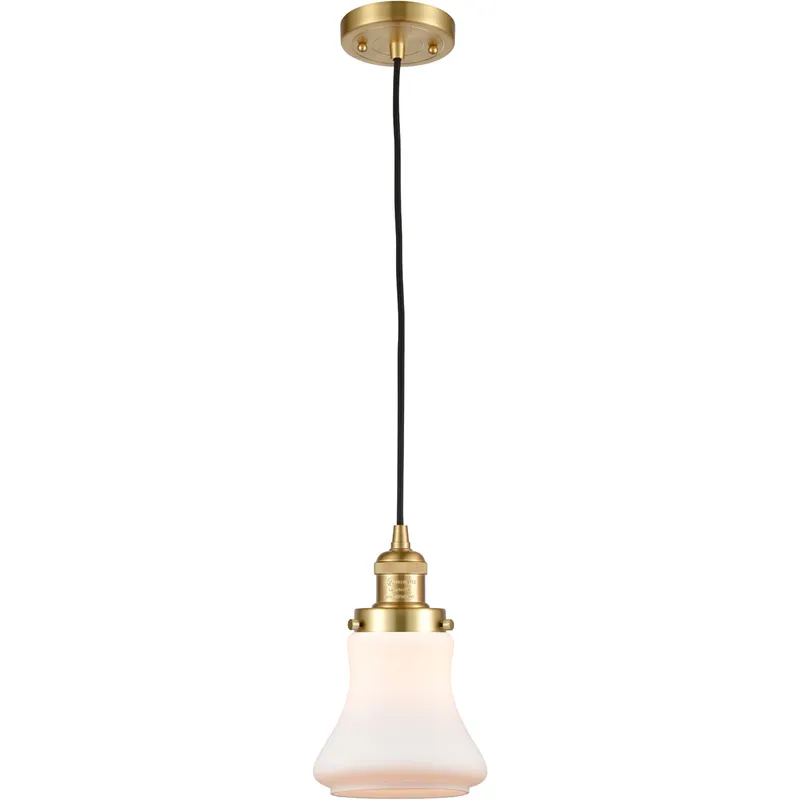 Franklin Restoration Bellmont LED 6 inch Satin Gold Mini Pendant Ceiling Light in Matte White Glass, Franklin Restoration