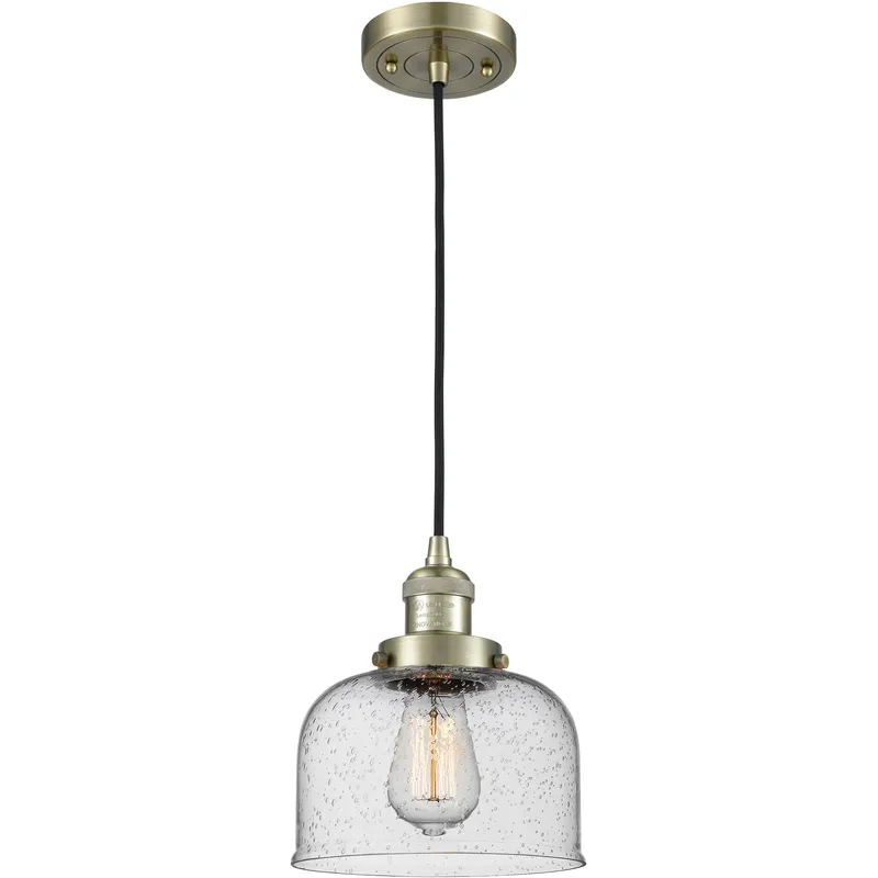 Franklin Restoration Bell 1 Light 8 inch Antique Brass Mini Pendant Ceiling Light in Incandescent, Seedy, Franklin Restoration
