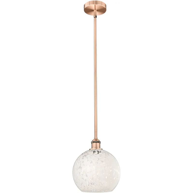 Edison White Mouchette 1 Light 10 inch Antique Copper Stem Hung Mini Pendant Ceiling Light