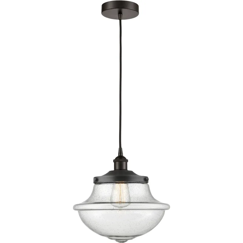Oxford 1 Light 11.75 inch Oil Rubbed Bronze Mini Pendant Ceiling Light in Seedy Glass