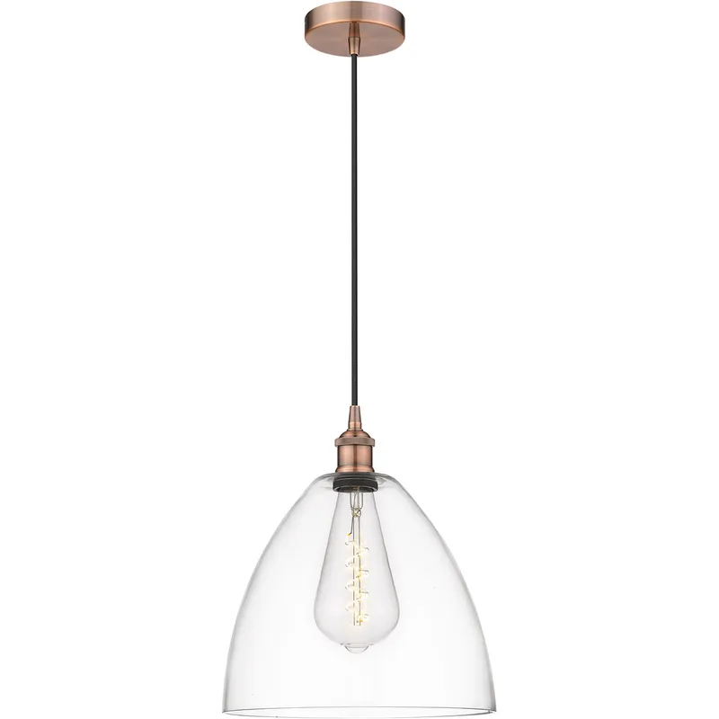 Edison Dome LED 12 inch Antique Copper Mini Pendant Ceiling Light in Clear Glass