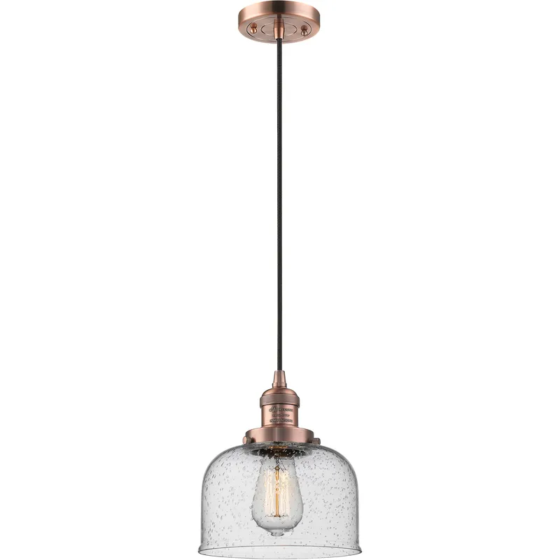Franklin Restoration Bell 1 Light 8 inch Antique Copper Mini Pendant Ceiling Light in Incandescent, Seedy, Franklin Restoration