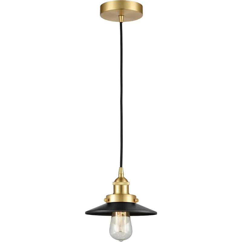 Edison Railroad 1 Light 8 inch Satin Gold Mini Pendant Ceiling Light