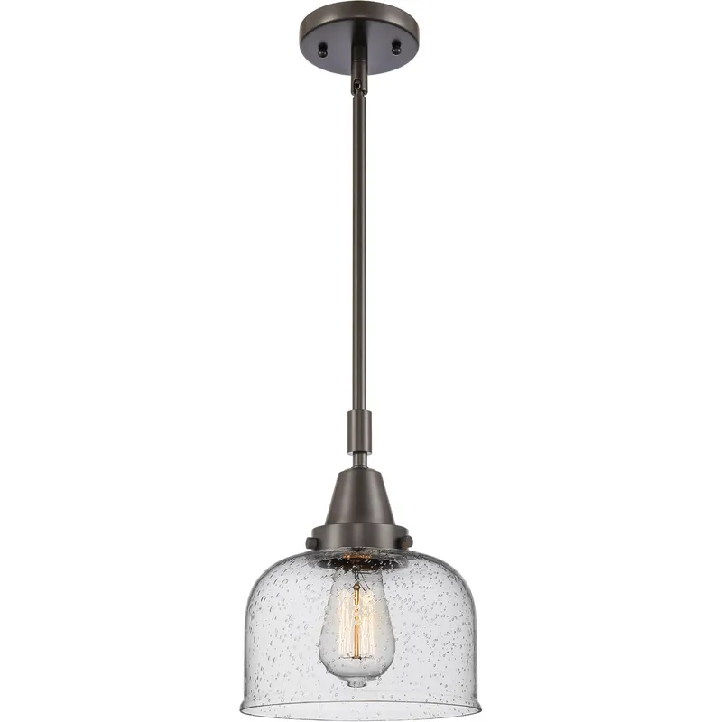 Franklin Restoration X-Large Bell LED 12 inch Oil Rubbed Bronze Mini Pendant Ceiling Light in Seedy Glass