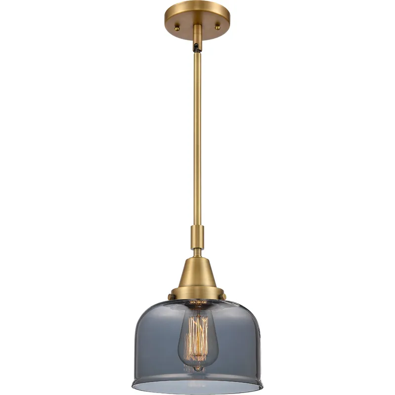 Franklin Restoration X-Large Bell LED 12 inch Brushed Brass Mini Pendant Ceiling Light in Plated Smoke Glass