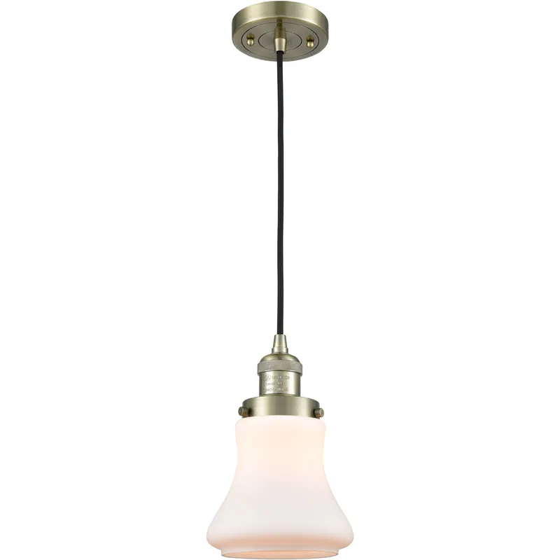 Franklin Restoration Bellmont LED 6 inch Antique Brass Mini Pendant Ceiling Light in Matte White Glass, Franklin Restoration