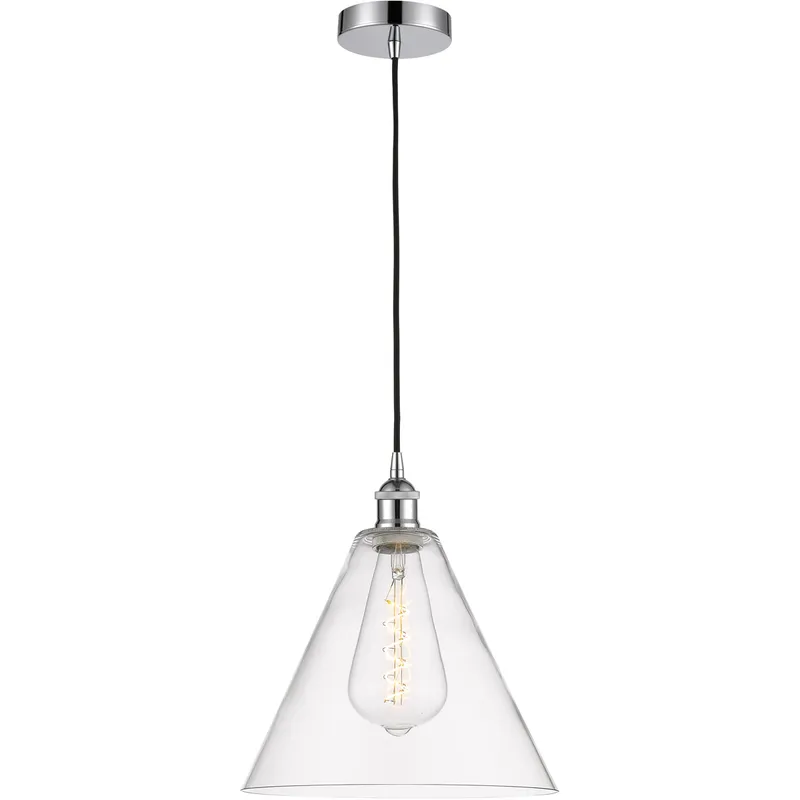 Edison Cone LED 12 inch Polished Chrome Mini Pendant Ceiling Light in Clear Glass