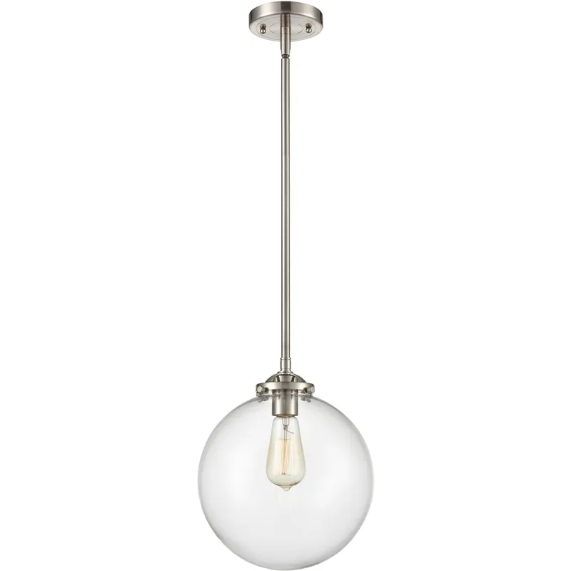Nouveau Beacon 1 Light 10 inch Brushed Satin Nickel Mini Pendant Ceiling Light in Incandescent, Clear, Nouveau