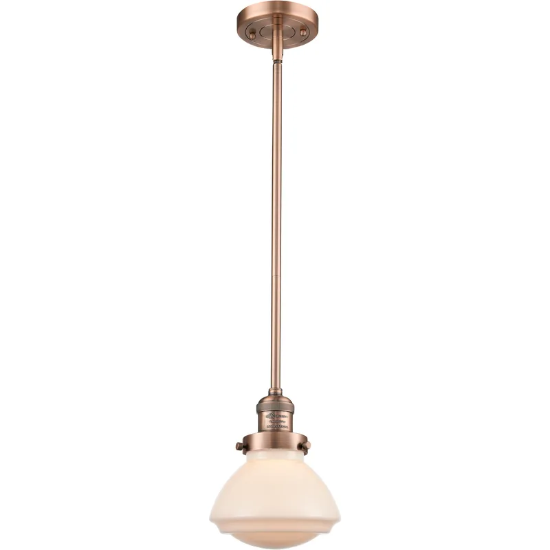 Franklin Restoration Olean 1 Light 6.75 inch Antique Copper Mini Pendant Ceiling Light in Incandescent, Matte White, Franklin Restoration