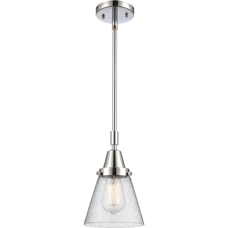 Franklin Restoration Small Cone LED 6 inch Polished Chrome Mini Pendant Ceiling Light in Seedy Glass