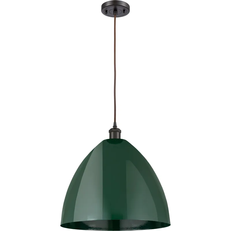Ballston Plymouth Dome LED 16 inch Oil Rubbed Bronze Mini Pendant Ceiling Light in Black Textured, Matte Green