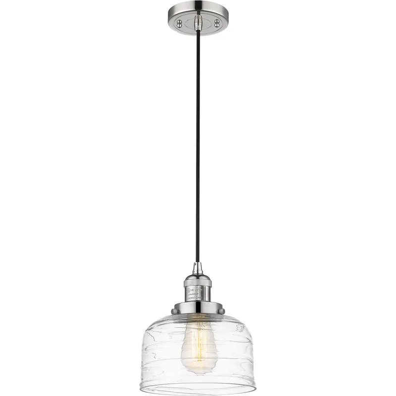 Franklin Restoration Bell 1 Light 8 inch Polished Nickel Mini Pendant Ceiling Light in Incandescent, Clear Deco Swirl