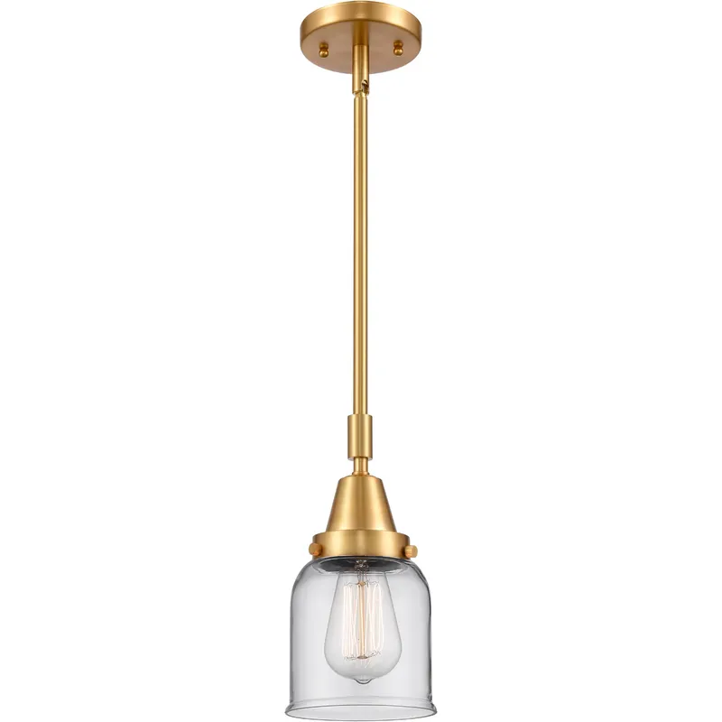 Franklin Restoration Small Bell LED 5 inch Satin Gold Mini Pendant Ceiling Light in Clear Glass