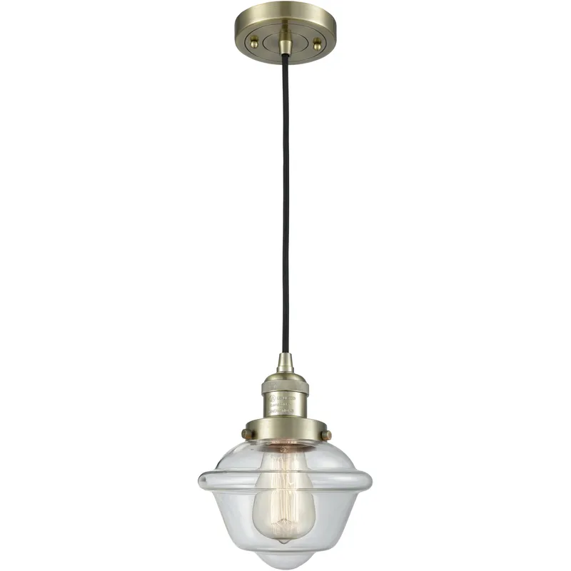 Franklin Restoration Oxford 1 Light 7.5 inch Antique Brass Mini Pendant Ceiling Light in Incandescent, Clear, Franklin Restoration