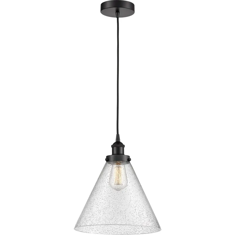 Edison Cone 1 Light 12 inch Matte Black Mini Pendant Ceiling Light