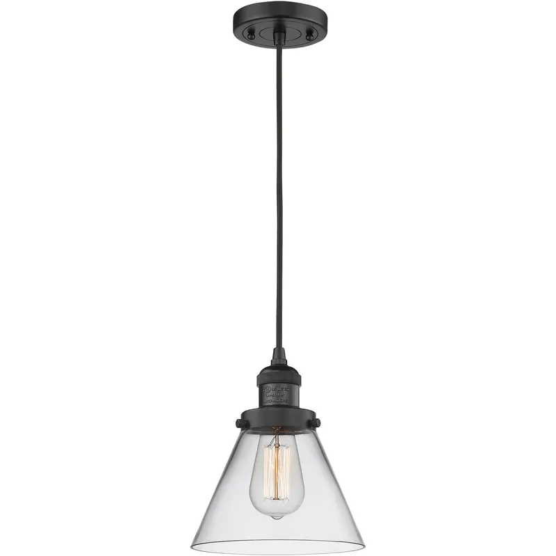 Franklin Restoration Cone LED 8 inch Matte Black Mini Pendant Ceiling Light in Clear, Franklin Restoration