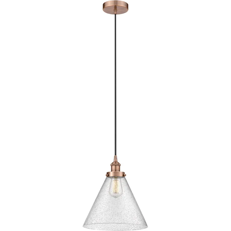 Edison Cone 1 Light 12 inch Antique Copper Mini Pendant Ceiling Light