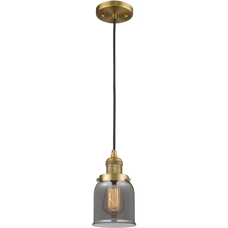 Franklin Restoration Bell LED 5 inch Brushed Brass Mini Pendant Ceiling Light in Light Smoke Glass, Franklin Restoration