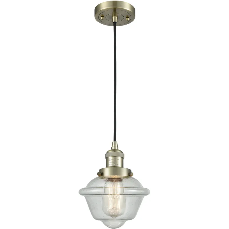 Franklin Restoration Oxford LED 7.5 inch Antique Brass Mini Pendant Ceiling Light in Seedy, Franklin Restoration