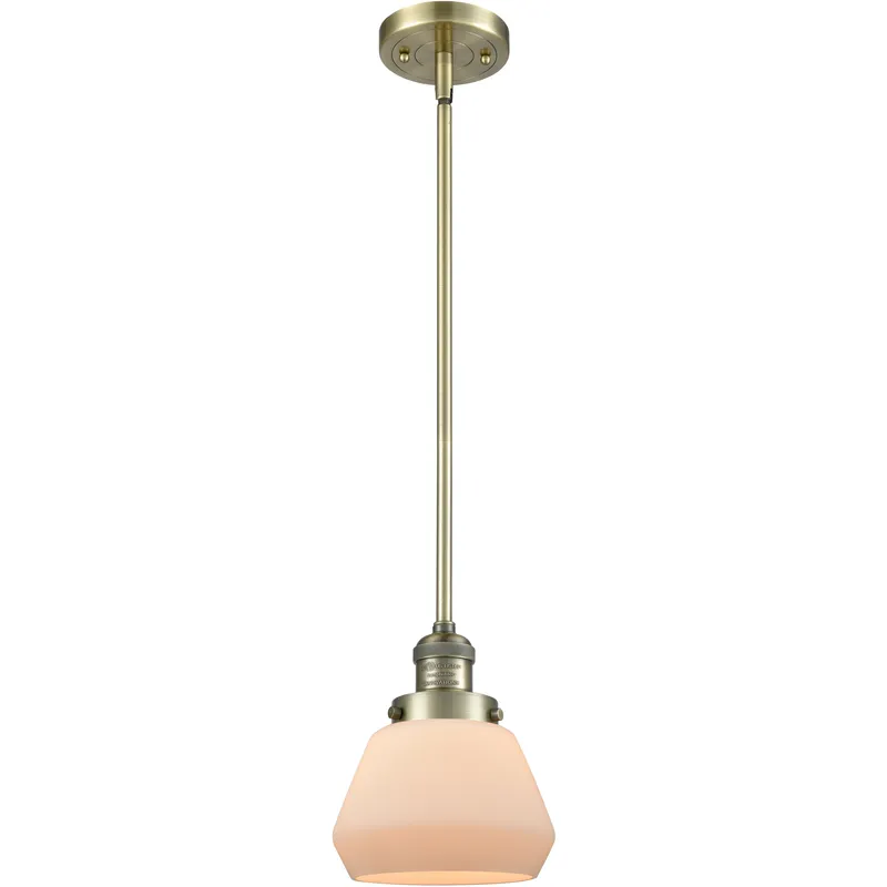 Franklin Restoration Fulton 1 Light 7 inch Antique Brass Mini Pendant Ceiling Light in Incandescent, Matte White, Franklin Restoration