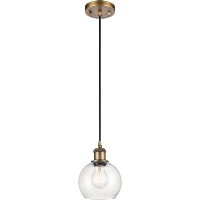 Ballston Athens 1 Light 6 inch Brushed Brass Mini Pendant Ceiling Light in Seedy Glass