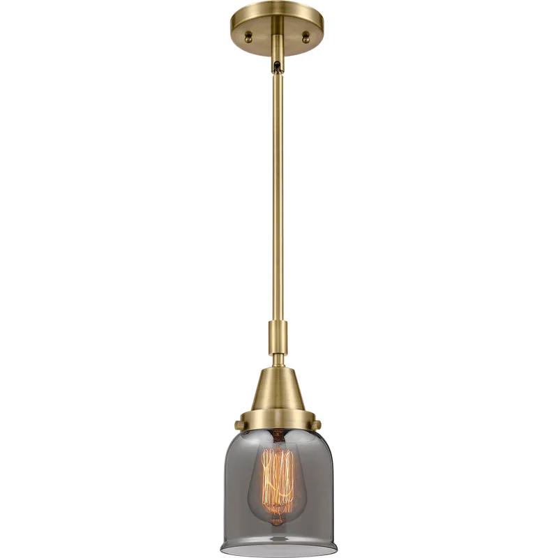 Franklin Restoration Small Bell LED 5 inch Antique Brass Mini Pendant Ceiling Light in Plated Smoke Glass