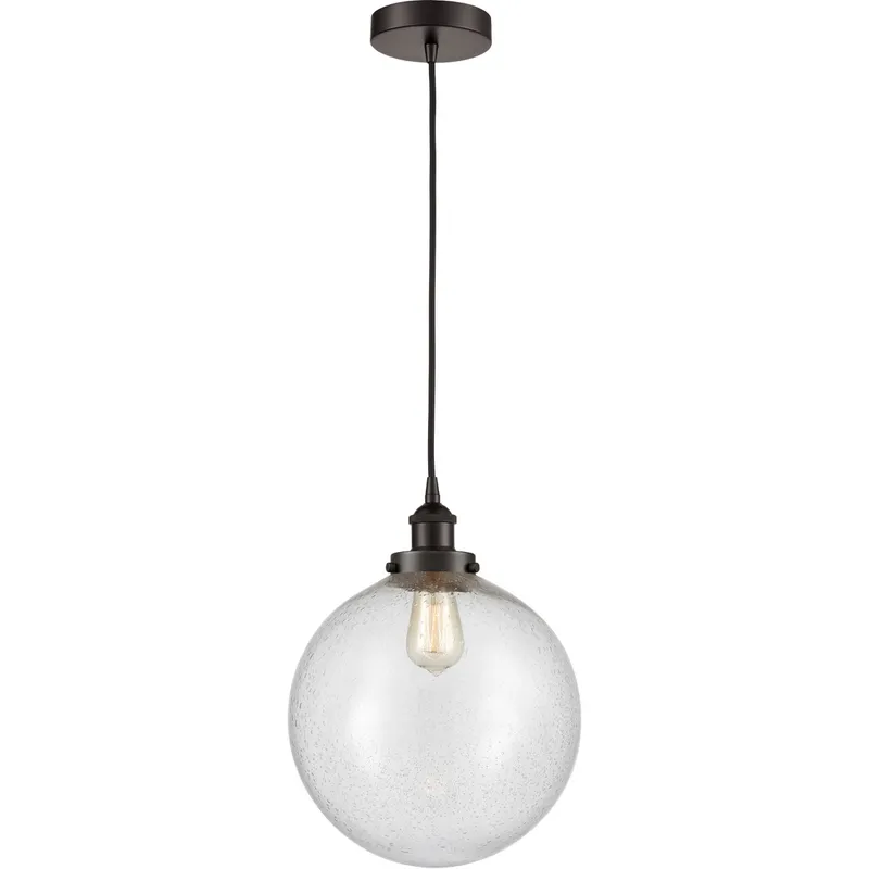 Edison Beacon LED 12 inch Oil Rubbed Bronze Mini Pendant Ceiling Light in Seedy Glass