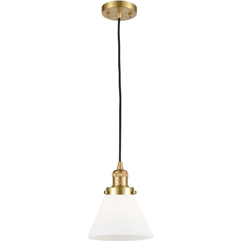 Franklin Restoration Cone 1 Light 8 inch Satin Gold Mini Pendant Ceiling Light in Incandescent, Matte White, Franklin Restoration