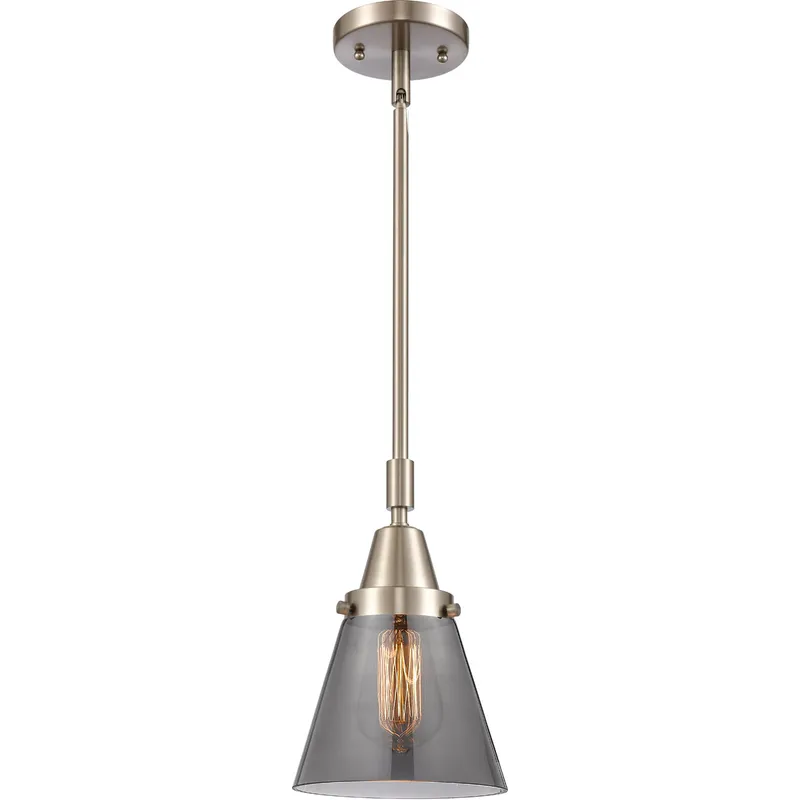 Franklin Restoration Small Cone LED 6 inch Brushed Satin Nickel Mini Pendant Ceiling Light in Plated Smoke Glass