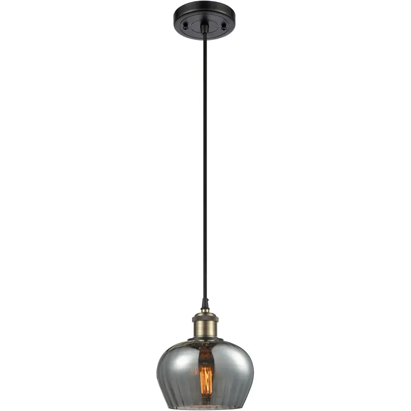Ballston Fenton 1 Light 7 inch Black Antique Brass Mini Pendant Ceiling Light in Plated Smoke Glass, Ballston