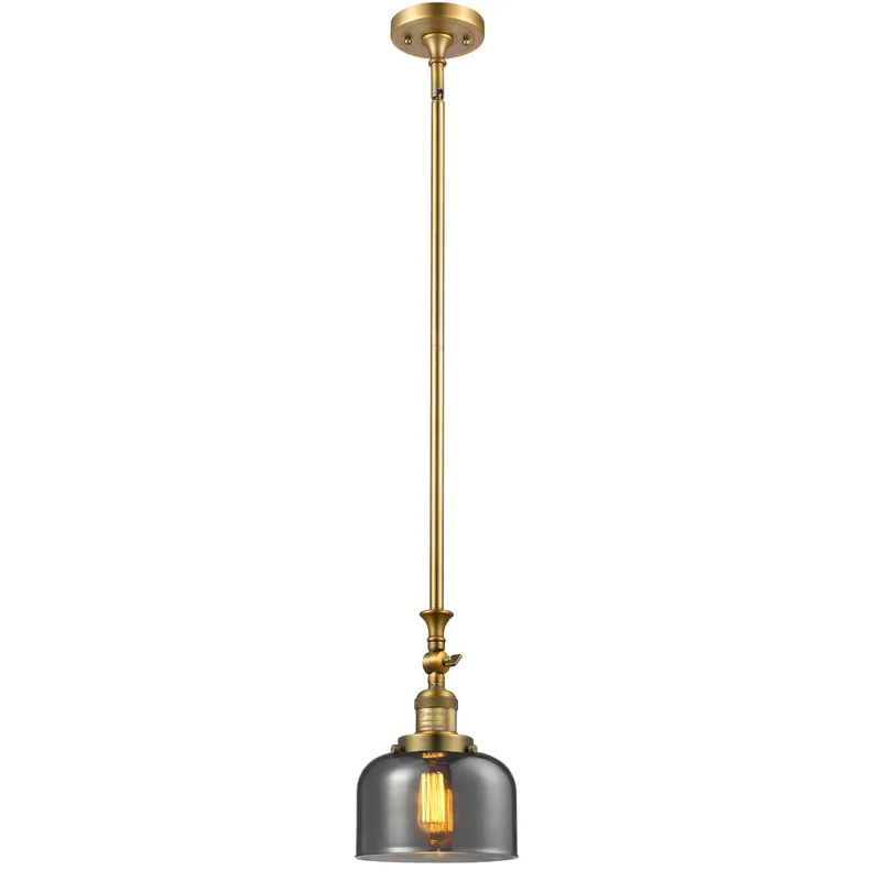 Franklin Restoration Bell LED 8 inch Brushed Brass Mini Pendant Ceiling Light in Light Smoke Glass, Franklin Restoration