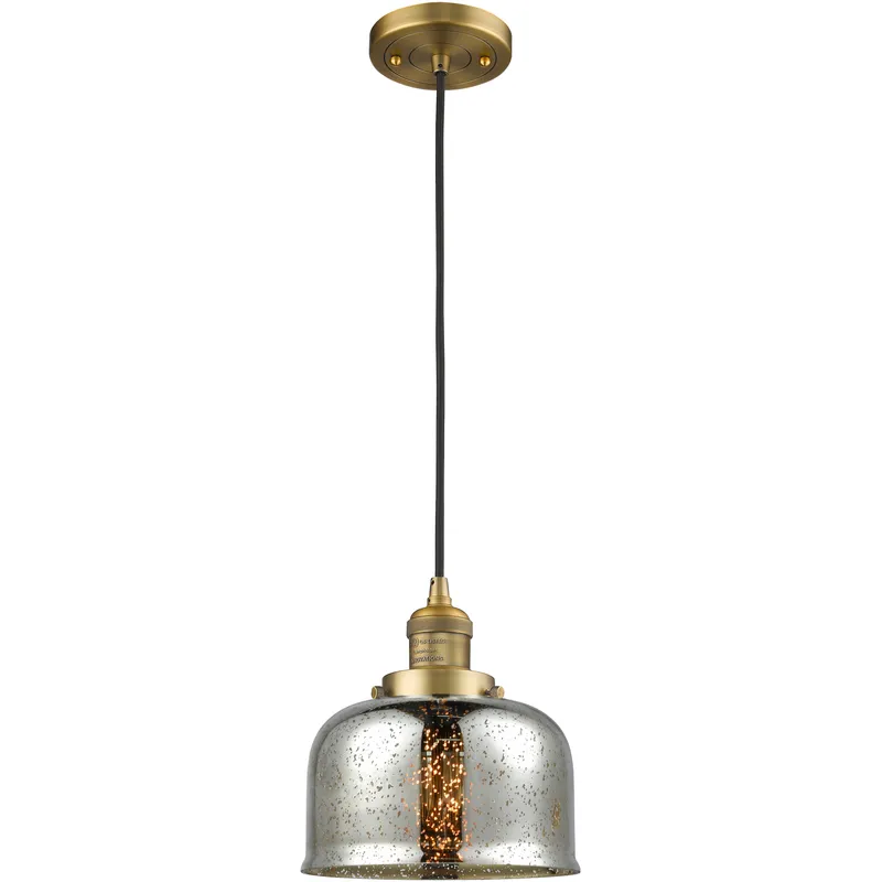 Franklin Restoration Bell 1 Light 8 inch Brushed Brass Mini Pendant Ceiling Light in Incandescent, Silver Plated Mercury, Franklin Restoration