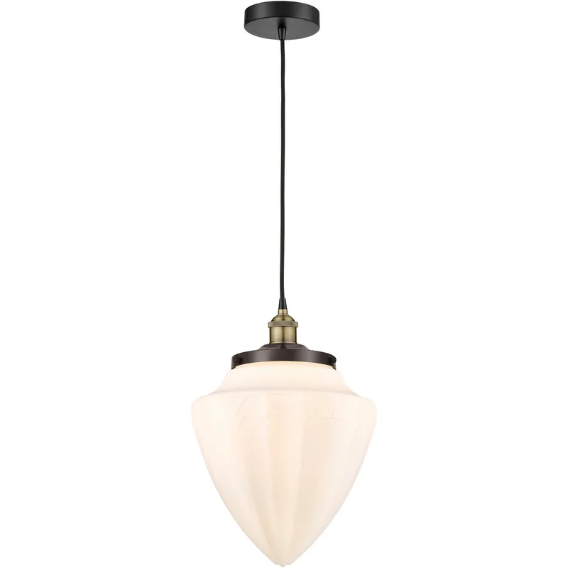 Bullet 1 Light 12 inch Black Antique Brass Mini Pendant Ceiling Light in Matte White Glass
