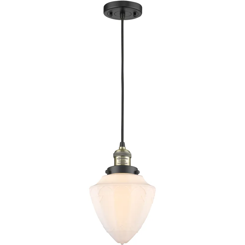 Franklin Restoration Bullet LED 7 inch Black Antique Brass Mini Pendant Ceiling Light in Matte White
