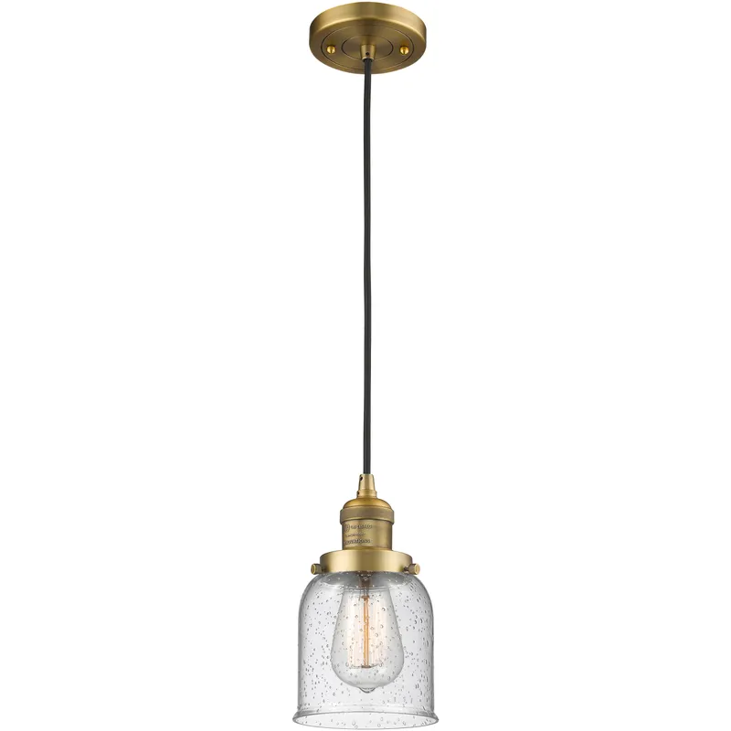 Franklin Restoration Bell 1 Light 5 inch Brushed Brass Mini Pendant Ceiling Light in Incandescent, Seedy, Franklin Restoration
