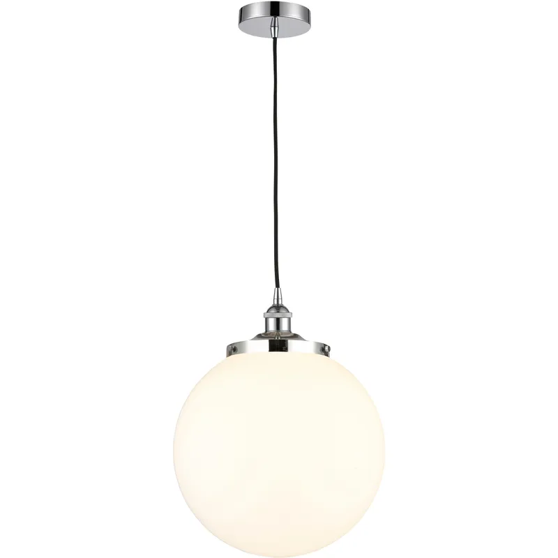 Beacon 1 Light 13.75 inch Polished Chrome Mini Pendant Ceiling Light in Matte White Glass