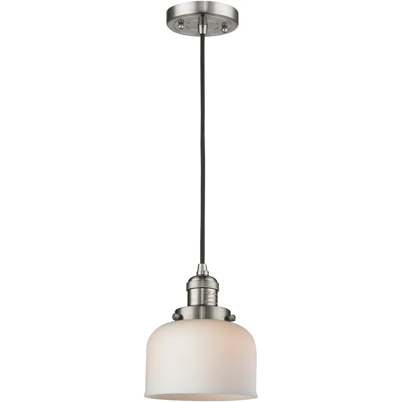Franklin Restoration Bell 1 Light 8 inch Brushed Satin Nickel Mini Pendant Ceiling Light in Incandescent, Matte White, Franklin Restoration