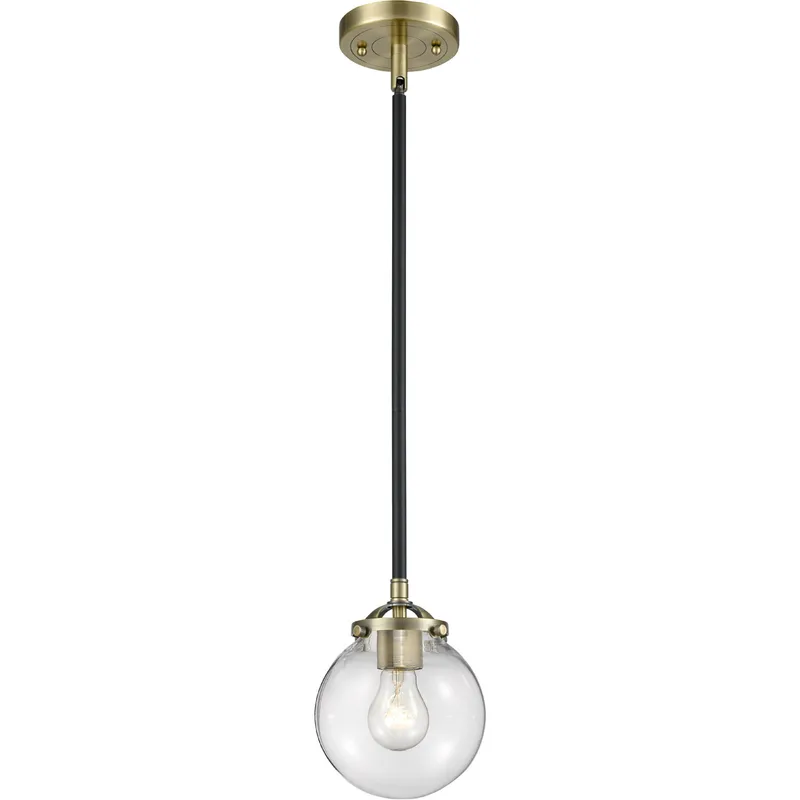 Nouveau X-Large Beacon 1 Light 10 inch Black Antique Brass Mini Pendant Ceiling Light in Clear Glass, Nouveau