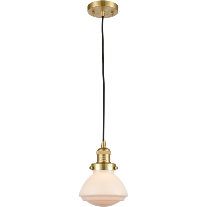Franklin Restoration Olean LED 6.75 inch Satin Gold Mini Pendant Ceiling Light in Matte White, Franklin Restoration