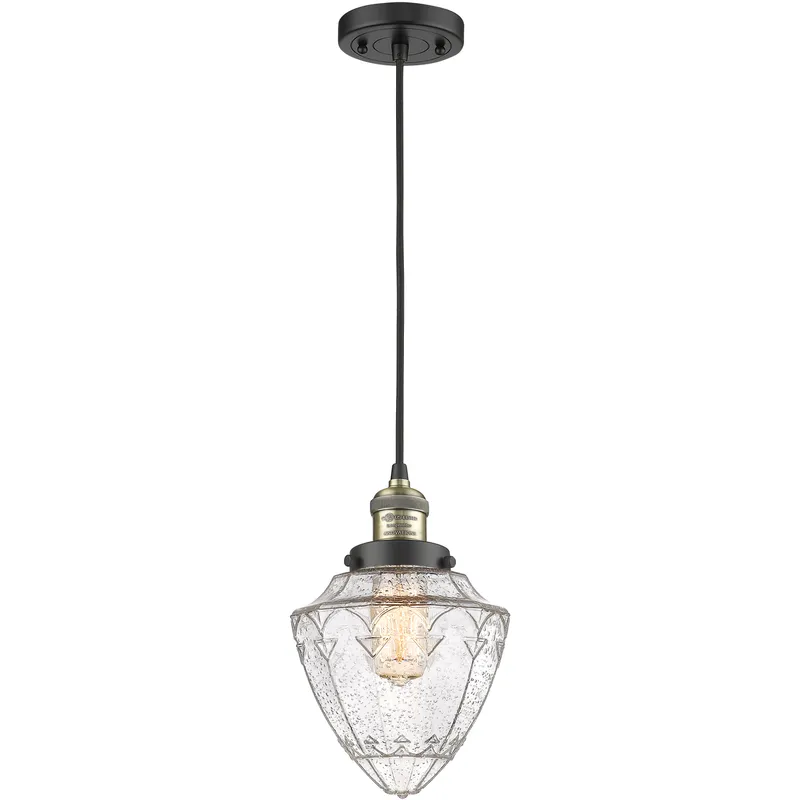 Franklin Restoration Bullet 1 Light 7 inch Black Antique Brass Mini Pendant Ceiling Light in Incandescent, Seedy