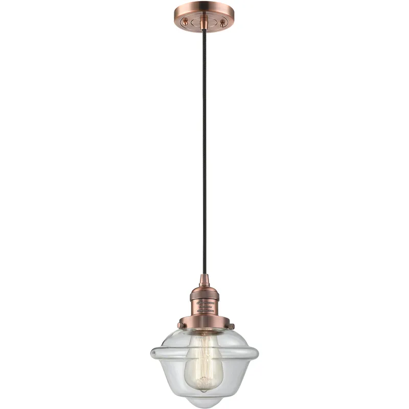 Franklin Restoration Oxford LED 7.5 inch Antique Copper Mini Pendant Ceiling Light in Clear, Franklin Restoration